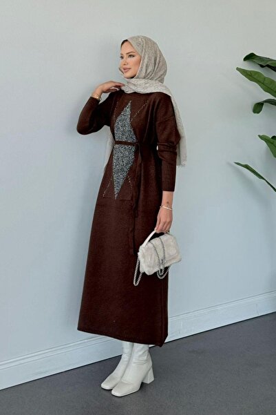 Hazamoda فستان ستار لوركس تريكو بني