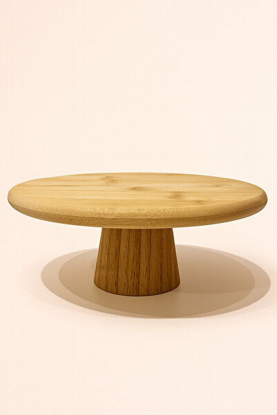 Selenica Bambu Ayaklı Sunumluk Pasta Kek Standı Yuvarlak Servis ve Sunum Tabağı