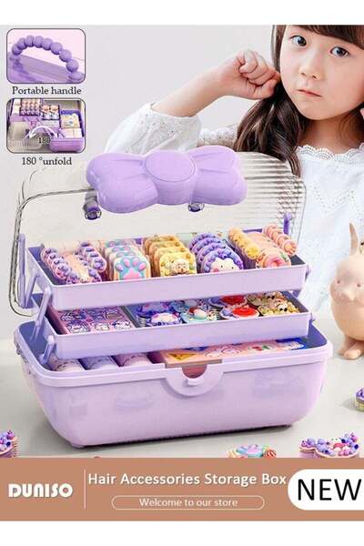Generic Hair Accessories Storage Box with Lid, Lockable Three-layer Folding C...