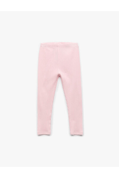 Koton Cotton Elastic Waist Ribbed Basic Pink Baby Girl Leggings 6Wmg40016Ak