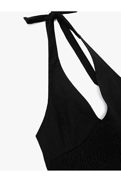 Koton Slim Fit Gipeli Halter Neckline Linen Blend Sleeveless Crop Blouse