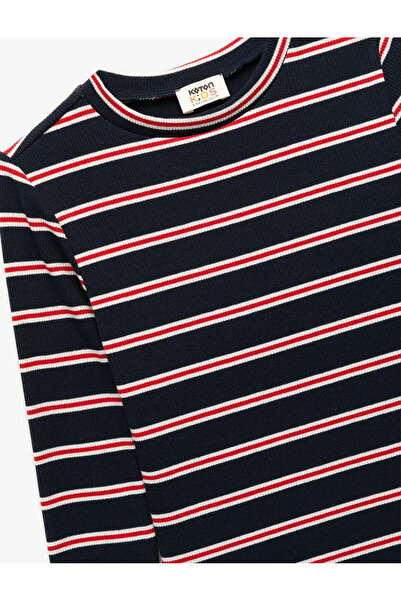Koton Bisiklet Yaka Çizgili Lacivert Kız Çocuk Uzun Kollu T-shirt 6WKG10290AK