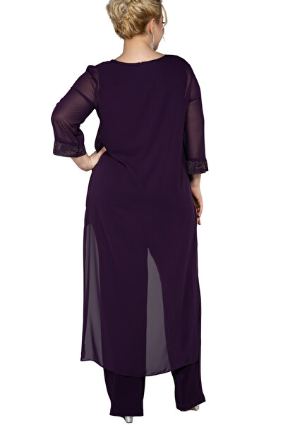 Arden Plus Size Evening Dress Jumpsuit, Black, Purple, Saks, Navy Blue Chiffon, Wide Leg, No Decollete, Wedding, Invitation, 44-54