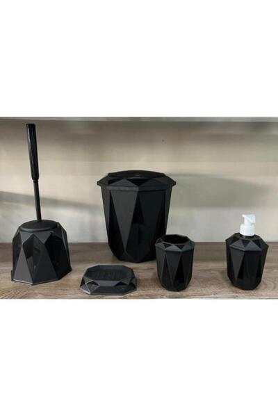 PANJI Plastic 5 Piece Black Bathroom Set Set