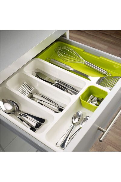 Generic Polypropylene Drawer store Expandable Cutlery Tray White/Green