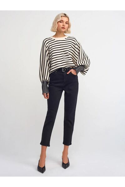 kleshus بنطلون جينز نسائي أسود عالي الخصر مريح من الليكرا