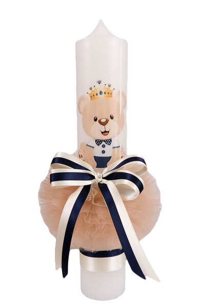 fantasialand Baptism Candle, Bear Model, Cream Color Globe