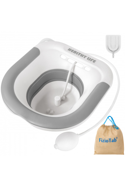 FizioTab FizioTab® Sitz Bath Foldable Bowl, for Sitz Bath, Hook and Storage Bag Included, White/Grey