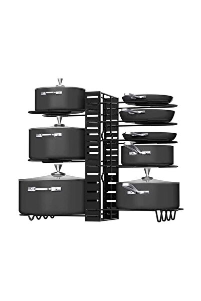 Generic منظم أواني الطهي بثمانية طبقات من BLOOMING TIME، حاملات أغطية أواني الطهي القابلة للتعديل ورف للمقالي للمطبخ