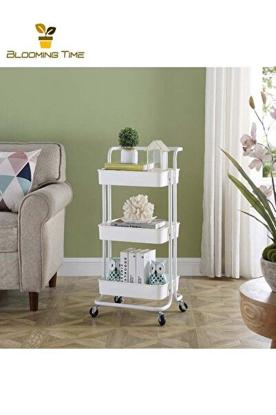 Generic BLOOMING TIME 3-Layer Multifunctional Trolley, Snack Storage Rack, Impact Resistance, Heat Resistan