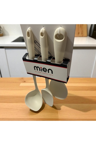 MİEN 3-Piece Cream Silicone Serving Set, Scoop, Spatula Spoon Set