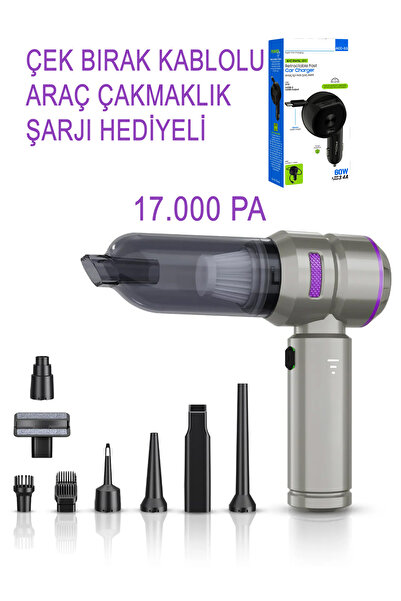 ekovolt Kablosuz Araç İçi Süpürge Mor | 17000PA Güçlü Vakum | Fırçasız Motor ...