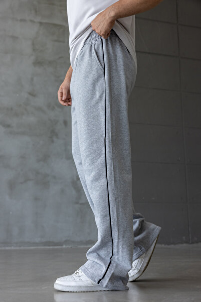 DARK MODA Ανδρικό παντελόνι με γκρι ρίγες oversized φαρδύ