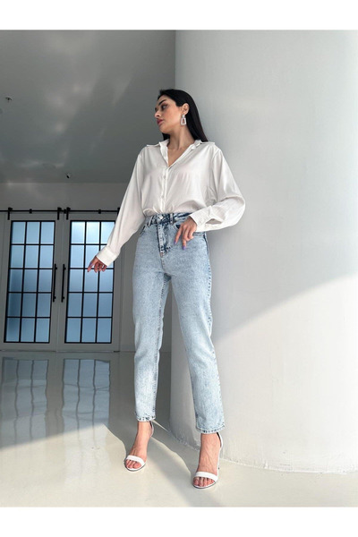 kleshus دورا ماكس إنديجو كار ميبل مام جين ديتيل عالي الخصر بوي فريند جينز أزرق