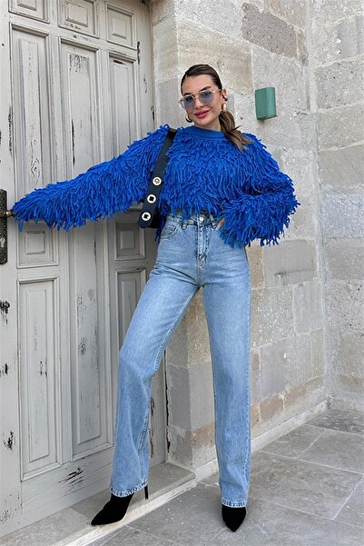 kleshus بنطلون جينز نسائي من قماش الدنيم ذو أرجل واسعة وخصر عالي ومريح من الل...