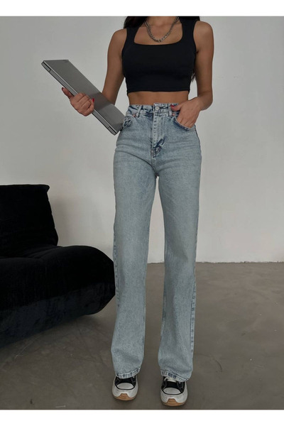 kleshus Γυναικείο Buggy Γυναικείο Snow Washed Blue Lycra Loose Palazzo Jeans ...