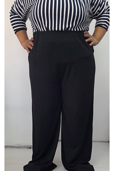 Mertcan Butik Black Elastic Waist Corsage Summer Light Loose Leg Combed Viscose Trousers