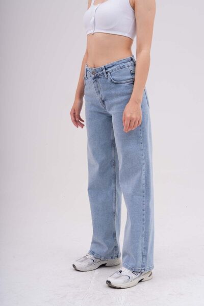 kleshus جينز بالازو نسائي عالي الخصر من الليكرا واسع الساق