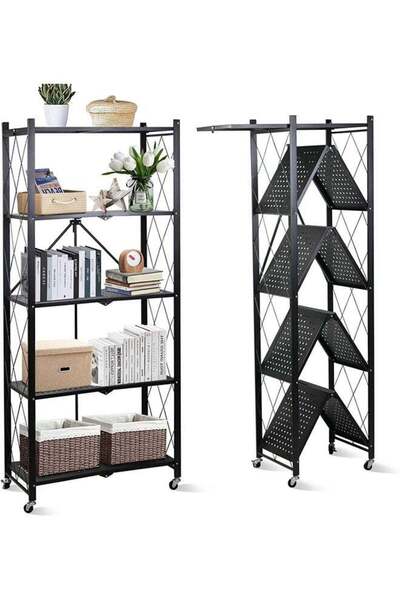 Generic SKY-TOUCH Sky-Touch Foldable Storage Shelves 5 Tier, Scratch Resistant, Storage Racks Kitchen Cabin