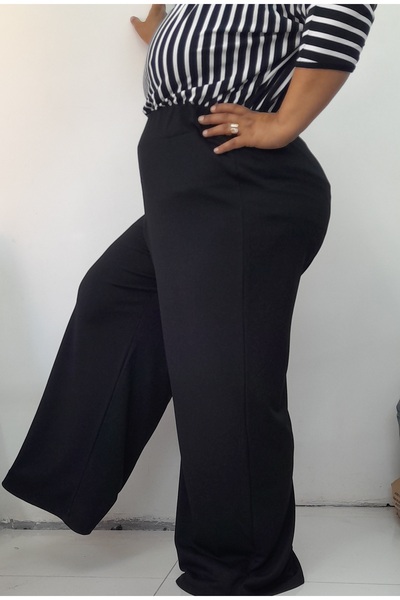 Mertcan Butik Black Elastic Waist Corsage Summer Light Loose Leg Combed Viscose Trousers