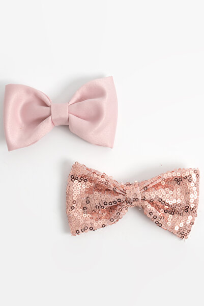 lilico Κοριτσίστικο κούμπωμα με φιόγκο από ματ σατέν με ροζ παγιέτες, 2 τεμάχια