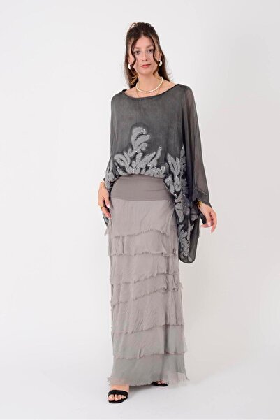 EREN STYLE Italian 2 Size Slimming Layered Silk Skirt & Strapless Dress