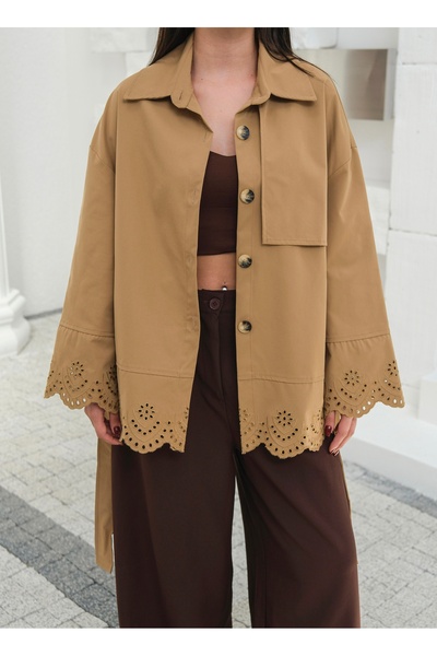 BLUE DAY'S Women's Brode Embroidery Detailed Unlined Trench Coat