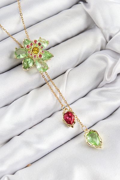 Kanonik Education Vip Brass Zircon Stone Flower Model Gold Color Elevator Women's Necklace