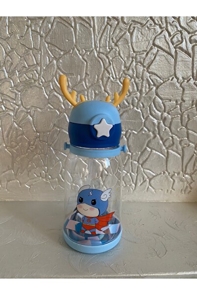 PABLITO HOME Deer Model Blue Transparent Water Bottle with Straw 600 ml