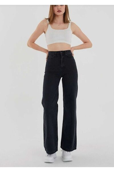 kleshus Blugi Jean negri cu talie super înaltă, cu picioare largi, din lycra,...