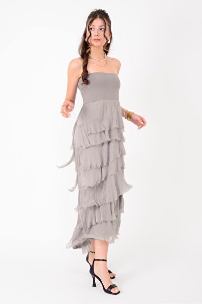 EREN STYLE Italian 2 Size Slimming Layered Silk Skirt & Strapless Dress