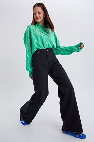 kleshus Jeans Black Extra High Power Lycra Μαύρο φαρδύ τζιν παντελόνι Palazzo