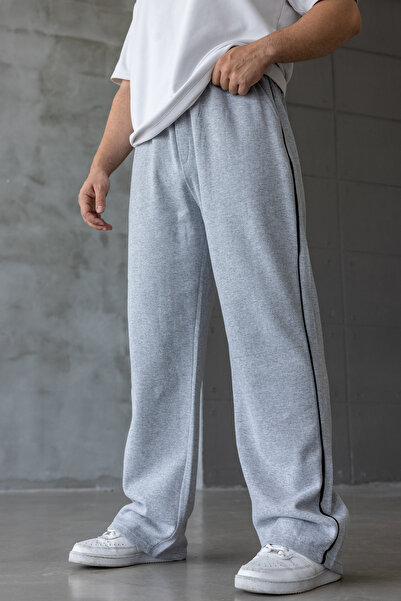 DARK MODA Ανδρικό παντελόνι με γκρι ρίγες oversized φαρδύ