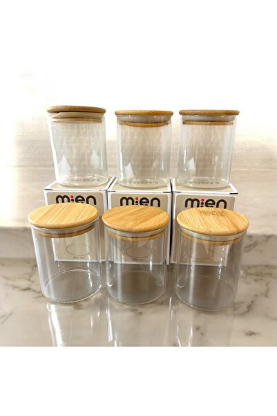 MİEN Glass Spice Jar with Bamboo Lid 6 Pieces 200 ml