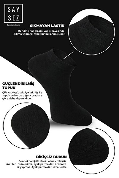 SAYSEZ Bamboo Men's Booties Plain Black-White-Smoked Color Socks Seamless Premium Boxed 6-Piece