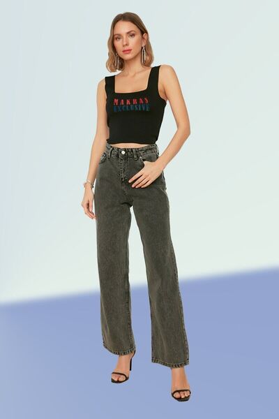 kleshus بنطال جينز Kles Anthracite بخصر عالٍ وواسع الساق