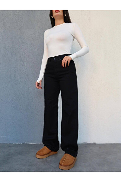 kleshus Дънки с висока талия, цип отпред и широки крачоли Love Weslie Black