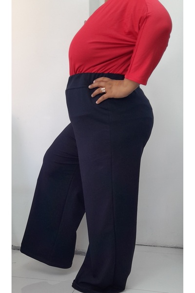 Mertcan Butik Lightweight Loose Leg Knitted Trousers with Elastic Waist Corsage Seasonal Winter Wearable in Navy Blue
