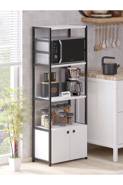 EGEMEV Mutfak Standı 2 Kapaklı 4 Raflı Kahve Köşesi Mutfak Rafı Mutfak Bangosu