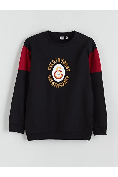 LC Waikiki Black Crew Neck Printed Boy's Sweatshirt