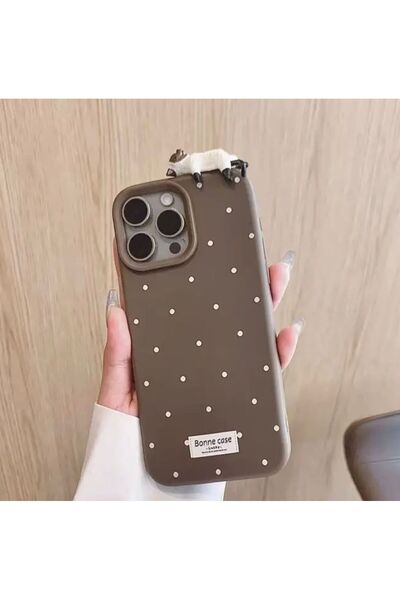 Burroe Atalier İphone 14 PRO MAX KAHVE Sevimli 3D Yatan Kedi Puantiyeli Tasar...