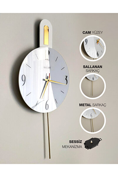 Racart Cam Yüzeyli Metal Sarkaçlı Duvar Saati