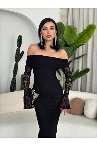 zoezoe Dantel Detay, Korsaj, Midi, Yırtmaçlı, Bordo Elbise