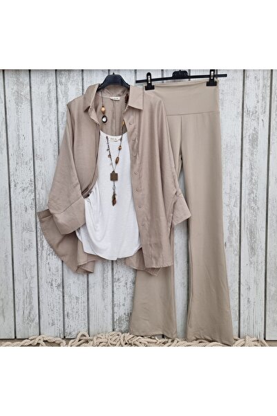 pudubutik Flared Leggings Trousers Beige