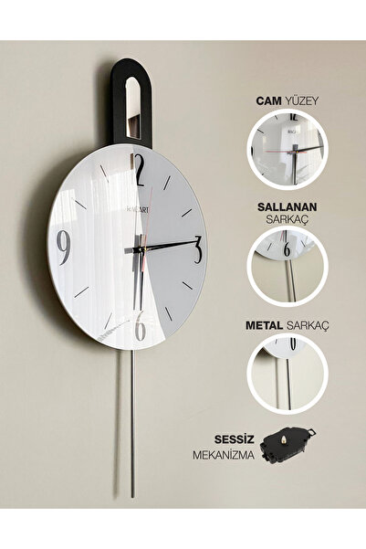 Racart Cam Yüzeyli Metal Sarkaçlı Duvar Saati