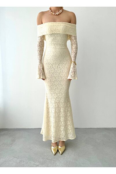 zoezoe Dantel Detay, Korsaj, Midi, Yırtmaçlı, Bordo Elbise