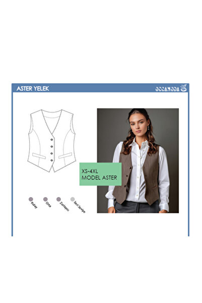 Handmade Kadın Yelek, Dikim Kalıbı ve Dikiş Talimatı, S-4XL, Model: Aster