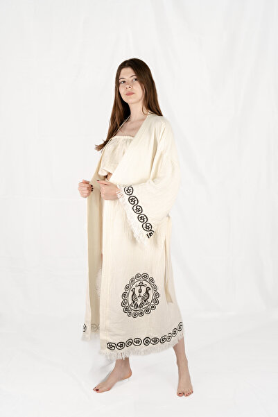 Befera Design Муслін кімоно 100% бавовна з подвійним орлом і принтом, халат-кафтан, ранковий халат