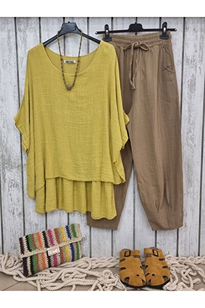 pudubutik Pleated Leg Linen Trousers Olive Green