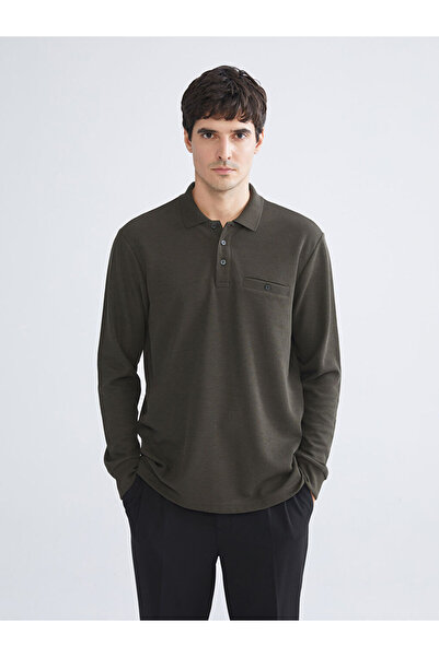 LC Waikiki Kaki polo ovratnik, muška majica sa dugim rukavima